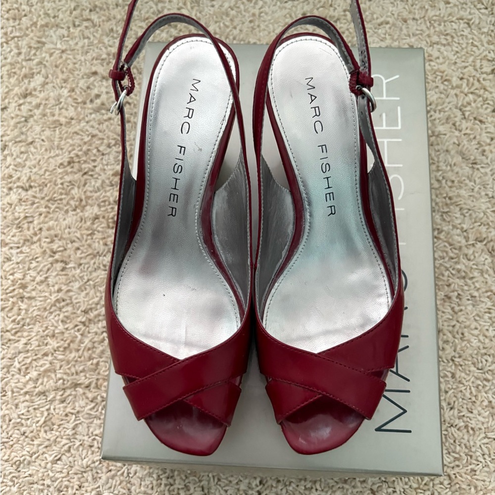 Marc Fisher Red Slingback Wedge Heels